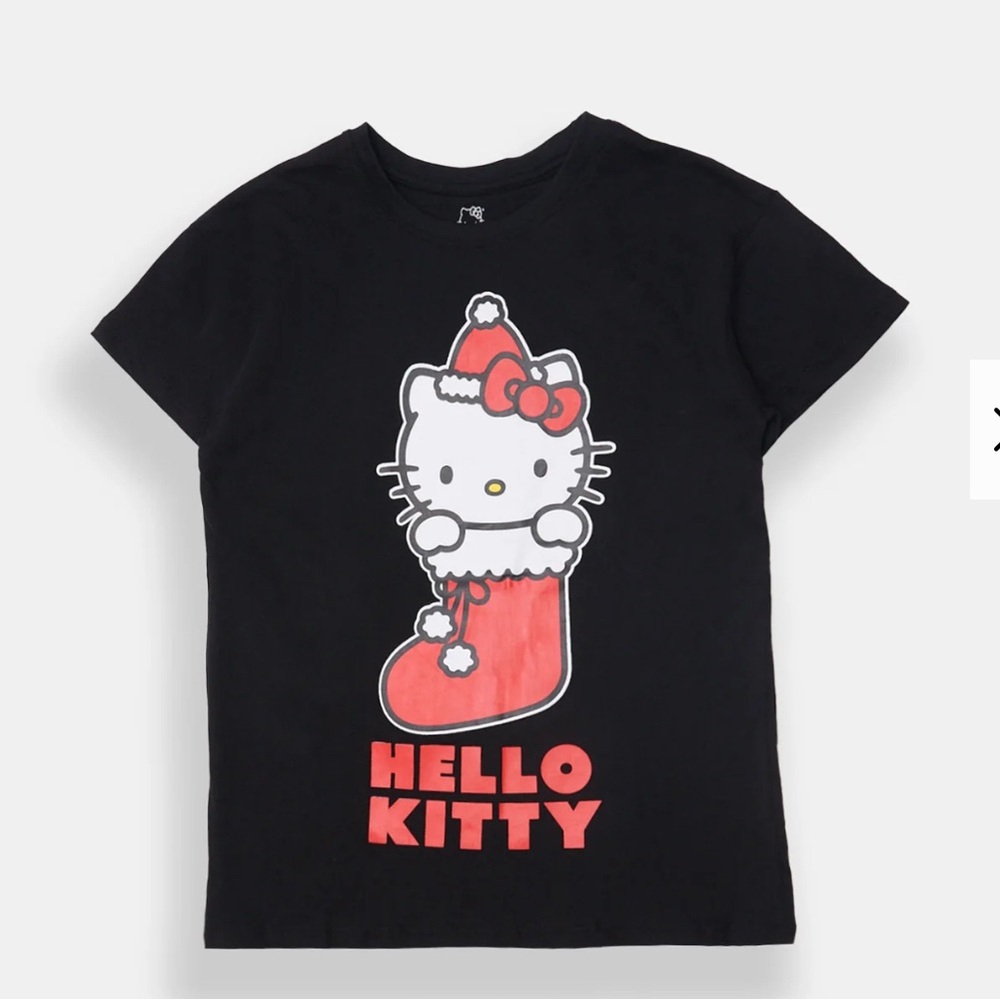 Hello Kitty Christmas Stocking Black T-Shirt
